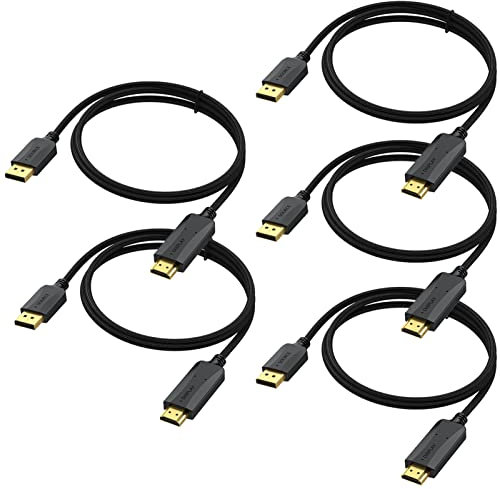 6 FT DisplayPort to HDMI Cable 5-Pack, 4K Display Port DP to HDMI Adapter Male to Male Cord UHD 4K, 2K,1080P, Gold-Plated Braided UHD Support Video and Audio for Dell, HP, NVIDIA,Samsung and More