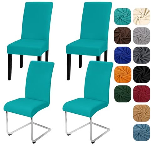 Yugarlibi Juego de 4 fundas elásticas para silla, elásticas, extraíbles, lavables, protección para cocina, hotel, banquete, boda (azul pavo real, 4 unidades)