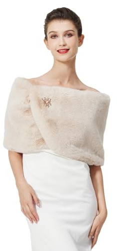 BEAUTELICATE Faux Fur Wrap Shawl Women’s Shrug Bridal Bridesmaid Stole for Winter Wedding Party Evening (One size, Upgraded - Champagne)