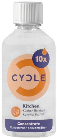 Cycle Küchenreiniger Konzentrat 4 x 50 ml – Fettlöser für Küche mit 100 % natürlichen Inhaltsstoffen – Veganer Reiniger für Arbeitsflächen, Herd & Kühlschrank – Nachfüllpack für 2 l Putzmittel.