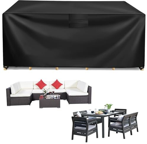 Heavy Duty Garden Furniture Covers 200*160*70CM Waterproof 420D Oxford Fabric Patio Table Cover with Air Vent Outdoor Table and Chairs Covers Windproof Anti-UV Sofa Cover