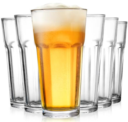 Yopay Set of 6 Drinking Glasses 16oz, Thick Tempered Water Glasses, Lead-Free Highball Pint Clear Iced Hot Tea Glassware for Juice, Beer, Cocktails Milkshake, Soda Tumbler
