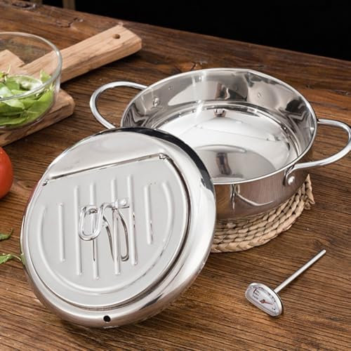 Freidora pequeña para el hogar, olla de acero inoxidable con tapa, 2.2L/3.2L estante de goteo de aceite, mini freidora de gas alta (304 + 24 cm)