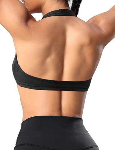 OMKAGI Halter Sports Bras for Women Open Back Workout Bras Padded Yoga Bra Gym Tops(S,247-Black)