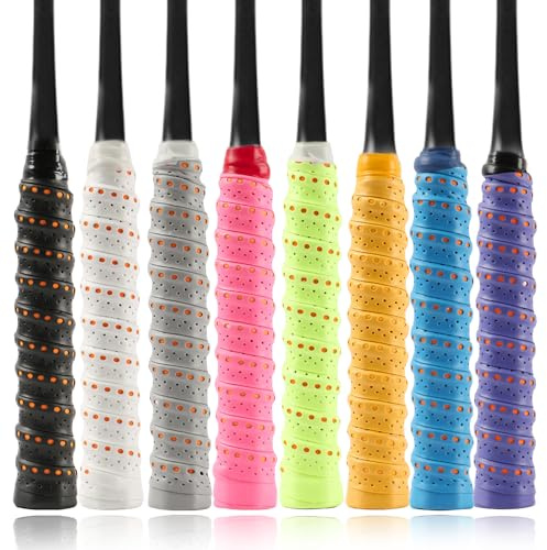 Bofanze 8 Pièces Raquette Grip Bande Multicolore, Antidérapant Séchage Rapide Ruban Grip Coloré pour Raquette de Tennis, PU, Douces et Confortables, pour Raquette de Pêche de Badminton Squash