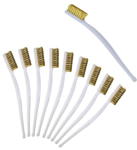 10 Piezas Cepillos de Alambre Cepillo de Latón de Usos Múltiples con Mango Blanco Mini Cepillos Metálicos para limpiar Suciedad, óxido de Escoria de Soldadura