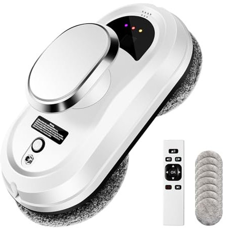 NUMNER Robot Nettoyeur Vitre sans Fil, 5600pa, Robot Laveur de Vitre Automatique avec Télécommande, 3 Modes de Nettoyage, Détection des Bords, avec 10 Chiffons pour Le Nettoyage des Vitres