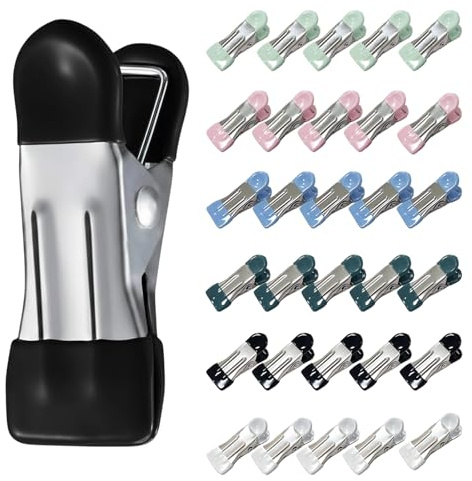 FatySuby 30PCS Clothes Pins, 2.17 Inch Heavy Duty Clothespins Chip Clips Laundry Pegs, Food Bag Clips, Stainless Steel with Rubber Drying Clothesline Laundry Sock for Home Outdoor (6 Colors)