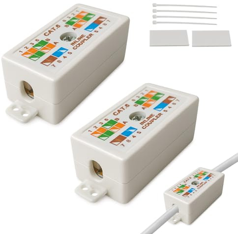 2PCS Ethernet Joiner Coupler, Ethernet Junction Box, Cat 6 Cable Joiner, Junction for Cat6/Cat5E/Cat5 Ethernets Network Cables, White Network Extender Female