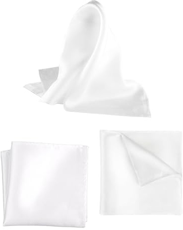 FUGLUS 3 Piezas Pañuelos de Bolsillo Blanco para Hombre,Pañuelo de Traje de Satén para Hombre,Handkerchiefs Set de Negocios,para Eventos Formales,Bodas,Fiestas Navideñas(22cmx22cm)
