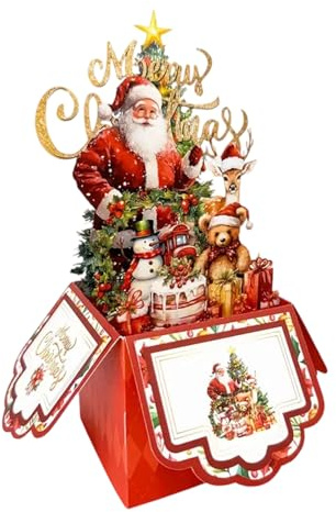 Tarjetas De Navidad 3D, 19.5x16.5x1cm, Tarjeta De Navidad De 4 Capas Con Santa Claus, Reindeer Y Árboles, Tarjeta De Vacaciones Con Sobres, Decoraciones, Regalos Para Amigos, Familiares, Niños