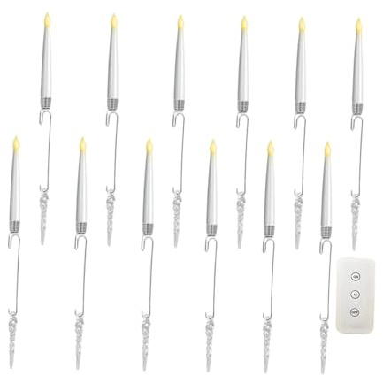 Sharplace Lot de 12 Bougies LED pour Sapin de Noël, décoration réaliste avec télécommande, Courtes Bougies Coniques LED pour Bureau et Mariage, Glaçons