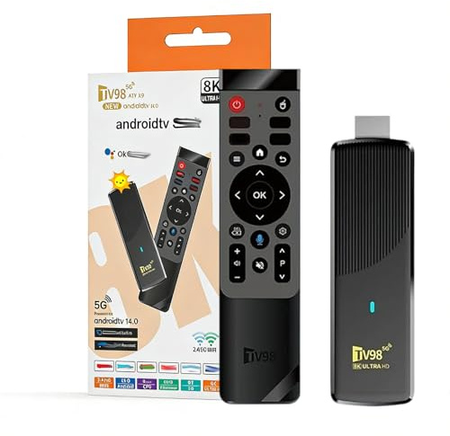 Streaming Android 14.0 TV Stick Supports 2.4G/5G Wi-Fi Bluetooth, Voice Remote, HDMI, 5.0 Android TV Stick 8K Ultra UHD 16GB RAM 256GB ROM, Portable Streaming Media Player