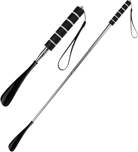 KTGUK Shoe Horn Long Handled,Long Handled 28-70cm Telescopic Shoe Horns,Comfortable grip,Compact and Lightweight Shoehorn,Black Portable Smooth Plastic Adjustable Shoehorn for Men Women Kids Seniors