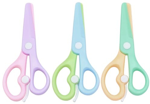 TSUOUKL Lot de 3 Ciseaux d'apprentissage pour Enfants, 10,7cm Ciseaux en Plastique avec Ressort, Design Bicolore Créatif, Accessoire DIY pour Maternelle, Bords Arrondis