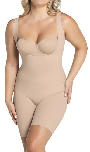 Leonisa TotalSculpt - Moldeador de cuerpo para mujer, indetectable, con control de abdomen en la mitad del muslo, Beige, M