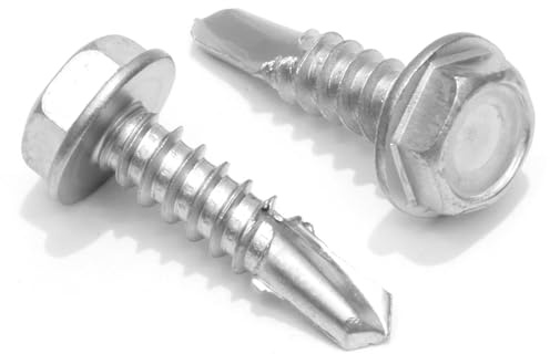 Bolt Dropper #10 x 3/4-Inch Stainless Steel TEK Screws - Pack of 100 Self Tapping Screws - Corrosion-Resistant External Hex Washer Head Screws for Wood, Metal, Wet Environments, and Outdoor Projects