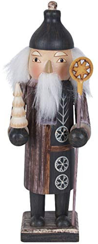 Nussknacker Deko Figur St. Nikolaus mit Tannenbaum grün-braun / 20 cm/Nussknacker Holzfigur/handbemalt im Kunsthandwerks-Stil/weihnachtlich dekorieren