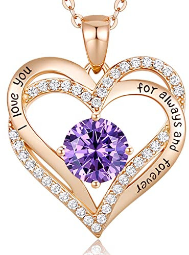 CDE Kette Damen 925 Sterling Silber Rosegold Geschenk für Sie Valentinstag Forever Love Herz Geburtsstein Anhänger Halskette für Frauen Schmuck Geburtstags Freundin Weihnachten Muttertags
