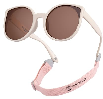 COCOSAND Baby Sunglasses with Strap Polarized Bendable Cat Eye for Infant Toddler Girl Age 3-24 Months, Beige