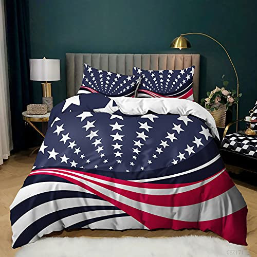 YXWHY 3D Digitaldruck Mikrofaser Amerika-Flagge Bettwäsche-Set Jugendliche Junge Teens,Bettbezug Stars and Stripes Rot Weiß Blau bettwäsche 220x240cm mit 2 Kissenbezüge 80x80