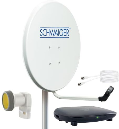 SCHWAIGER 9758 Système satellite avec antenne satellite LNB simple récepteur HD câble coaxial 10 m Antenne satellite numérique en aluminium Gris clair 55 x 62 cm