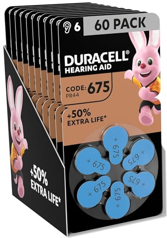 Duracell Batterie per Apparecchi Acustici 675 - Confezione da 60 | Pile Zinco-Aria di Lunga Durata, Ideali per Udito Affidabile e Continuo