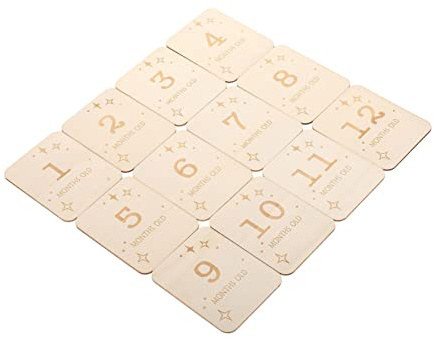 Hoement 12pièces Cartes Jalons Bois Pour Garçon Fille Jetons Jalons Décoratifs Mensuels Cartes De Croissance Bois Né