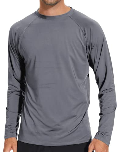 Arcweg Camiseta Deportivas Hombres Rash Guard con Filtro de Protección UPF 50＋Mangas Largas Alta Elasticidad Secado Rápido Surf Natación Verano Gris Oscuro L