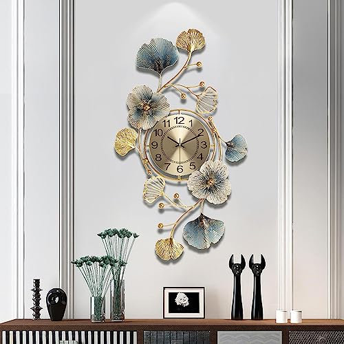 Moderno Metallo Orologio da Parete Silenzioso Dorato Vintage per Decorazione Arti e Design, Ideale per Soggiorno Cucina Ristorante, 18.8x32.6inch(48x83cm)