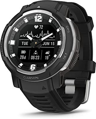 Garmin Instinct Crossover, Rugged Hybrid Smartwatch, Analog Hands and Digital Display, Black (Renewed)