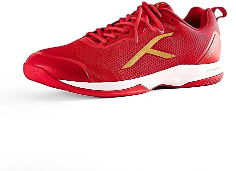 HUNDRED Infinity Pro Non-Marking Professional Badminton Shoe for Men (Red/Gold, EU 43/UK 9/US 10) | Material: Polyester/Mesh | Suitable for Indoor Tennis/Squash/Table Tennis/Basketball & Padel