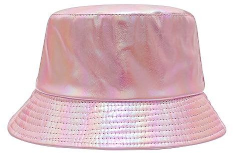 ZLYC Chapeau de Pluie Unisexe Tendance en Cuir PU imperméable, Rose holographique, Taille Unique