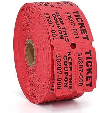 LLIKED Red Raffle Tickets 5 cm x 5 cm, Dubbelrulle, 1 000 par/rulle | På varandra numrerade 50/50 stub, bra för karnevaler, ingång, klassbelöning och priser