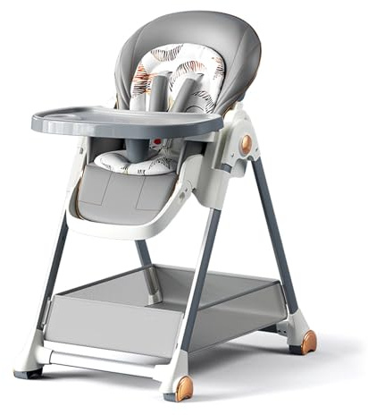 MoLi Trona para Bebé Silla de Comedor Multifuncional para Alimentación de Niños Pequeños con 3 Posiciones Reclinables y 6 Alturas Ajustables Convertible Plegable con Bandejas Ruedas (808 Grey)
