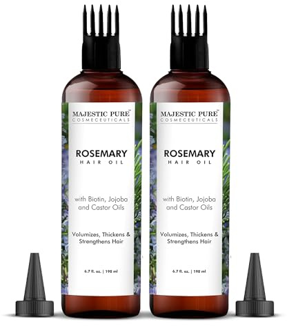Majestic Pure Aceite 100% puro con biotina para el cuidado del cabello, fortalecimiento, cuidado y volumen fórmula con aceite de jojoba y aceite de ricino. Sin OGM (pack de 2 unidades, 198 ml, romero)
