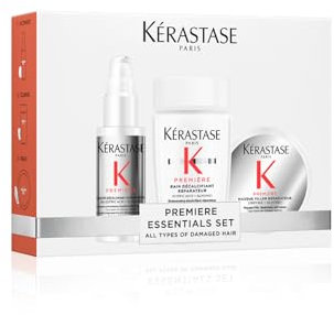 Kérastase, Première, Pflegeroutine mit Pre-Shampoo, Shampoo und Haarmaske für geschädigtes Haar, Concentré Décalcifiant Ultra-Réparateur, Bain Décalcifiant Rénovateur & Masque Filler Réparateur