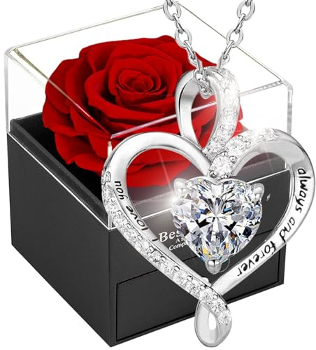 Willuck Rosa Eterna Regalo per Lei,Rosa Stabilizzata Vera,Natural Preservada Fiori,Confezione Regalo per la Festa della Mamma,Natale,Compleanno,Anniversario,San Valentino per Fidanzata,Moglie