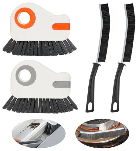 NVGVUP 4 Pcs Rainure Nettoyage Brosse Fenêtre Brosse, Brosse de Nettoyage des Interstice, 2 en 1 Multifonction Brosse de Nettoyage à Poils Durs avec grattoir pour Rainure Fenetre Cuisine Salle de Bain
