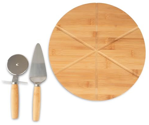 Tarunmo 12 Inch Round Lightweight Bamboo Pizza Peel with Cheese Knife for Pizza Preparation Set of 3