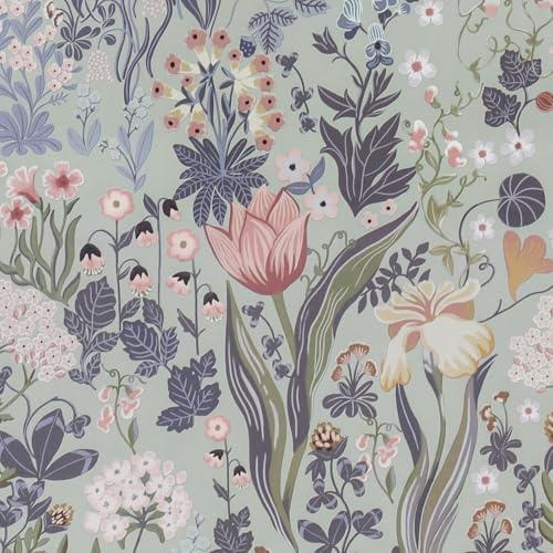 LiKiLiKi Självhäftande tapeter, blå och lila blomtapet, vintage, väggfolie, 44 x 1 000 cm, blommor, blad, självhäftande film, möbler, tvättbar och vattentät, möbelfolie för sovrum, vardagsrum, skåp