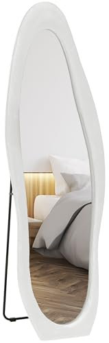 HOMCOM Specchio a Figura Intera con Cornice Ondulata in Velluto, Specchio Moderno da Terra, Appoggio a Muro o Fissaggio a Parete, 160x50 cm, Bianco