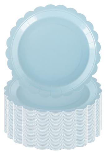PHUNAT 50 st blå kartongtallrikar – 18 cm – mycket hållbar festservis för födelsedag, babyshower, ljusblå temafestdekoration