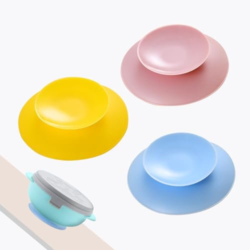 Raykce Saugnapf für Kinderteller 3 Stück Rutschfest Saugnapf Fuß für für Babys und Kleinkinder ab 6 Monaten - Selbstfütterung Entwöhnungsplatten Mikrowellen und Spülmaschinengeeignet