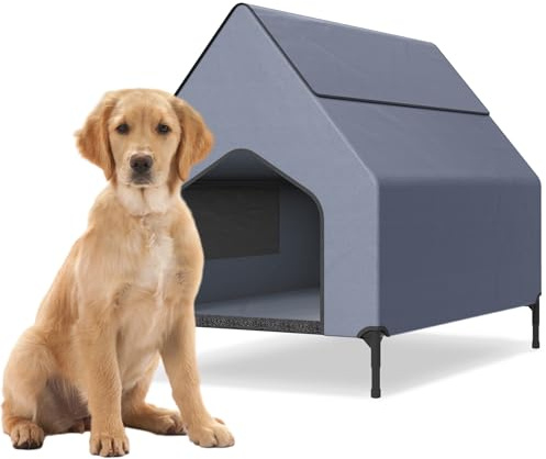 NAIZY Caseta para perros 2 en 1, tamaño L, para exteriores, 130 x 84 x 104 cm, cama para perros de material Oxford y tejido de malla transpirable con techo, cama para perros y gatos, refugio para