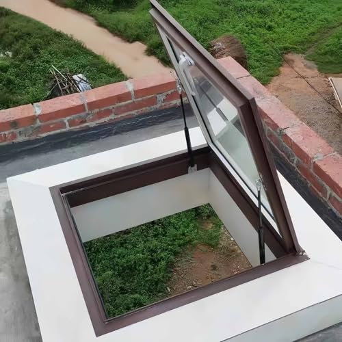 Skylights & Roof Windows,Skylight Windows for House Roof Egress Roof Window,Skylight with Tempered Glass,Attic Sun Room Skylight Cover,Roof Hatch Window,for Sun Room/Sloped Roof(Brown,LxW: 65x70cm(26x