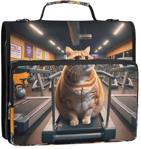 Zip up Binder Organizer Fat Cat Workout Funny 3 Ring Binders 1 1/2 Inch D Ring Personalized School Binder Bag with Shoulder Strap Portfolio & Case Ring Folder Holder
