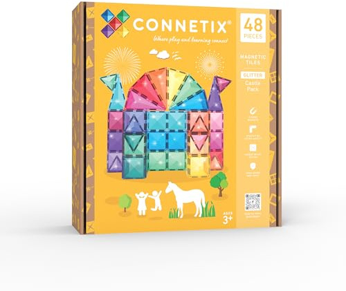 CONNETIX Magnetic Tiles Glitter Castle Pack, 48 Pieces