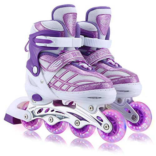 Kinder Inline Skates für Mädchen, verstellbare 4-Größen Inline Rollschuhe mit Allen leuchtenden Rädern für Kinder Mädchen (Violett, L (EU 36-40))