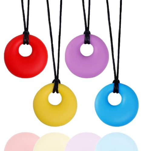 FITULABO Collana sensoriale da masticare, confezione da 5 ciondoli da masticare in silicone per un comfort calmante, aiuto lenitivo orale massaggiagengive per bambini con esigenze sensoriali